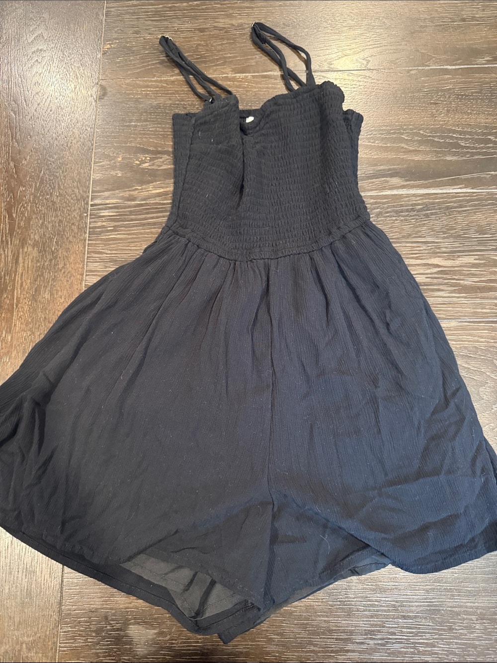 Hollister Black Smocked Romper Dress with Spaghetti Straps